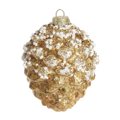 Шишка золотая c белым бисером (стекло) 7,5х7,5х10 см