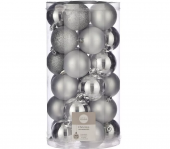 Набор пластиковых шаров серебро в прозрачной упаковке, диаметр 6 см, 30 шт.  