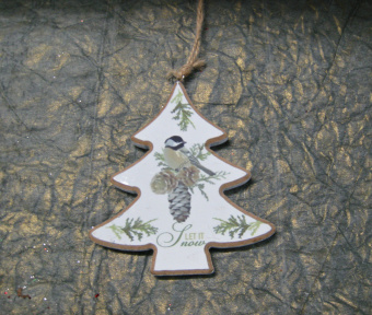 Елочное деревянное украшение Ель, белая, 11 см