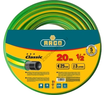 Шланг RACO CLASSIC поливочный 1/2х20м, 25 атм., трехслойный армирмированный
