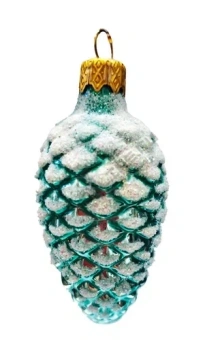 Ёлочное украшение "Шишка в снегу, бирюзовая глянцевая", в подарочной упаковке, h-9 см