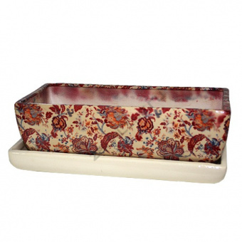 DP2027 T226Z Кактусница керамическая Прямоугольник  L29,5см;h10см хохлома на бежевом