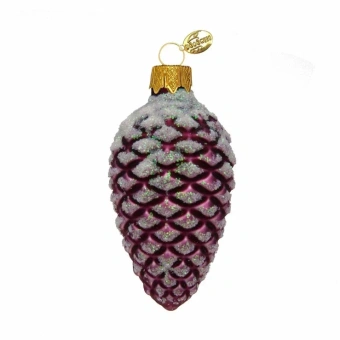 Ёлочное украшение "Шишка в снегу, бордо мат.", в подарочной упаковке, h-9 см
