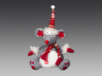 Мышь-хохотушка анимационная в рождественском колпаке, 26-34 см 