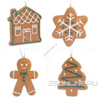 Елочное украшение Имбирное печенье,пластик, 8см,  цвет коричневый