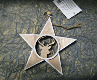 Елочное деревянное украшение Звезда белая, 10 см